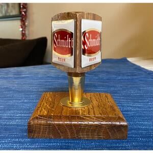 Vtg Schmidt Beer Tap Handle Pull Topper 3 Sided Wood Mounted Bar Decor 49B